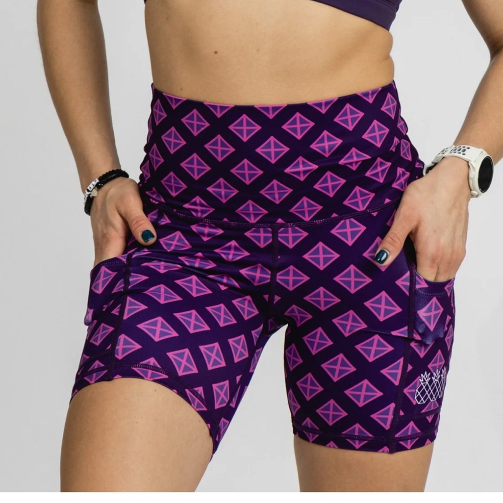Geometric Purple Athletic Shorts for Women